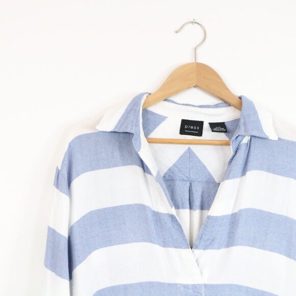 *Press Blue and White Long Sleeve Blouse - Picture 4 of 8